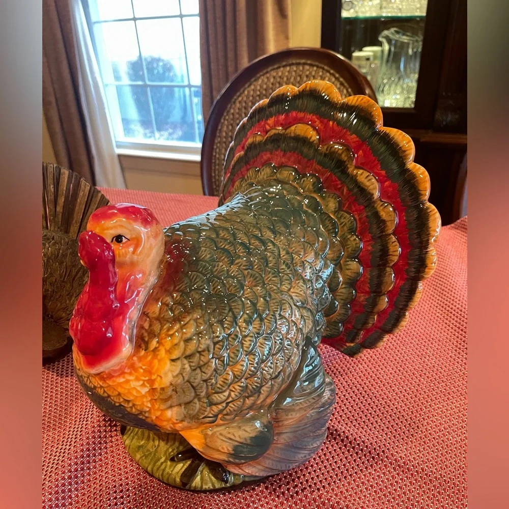 SurLa Table HandPainted Turkey Italy Thanksgiving Center Piece SPECTACULAR 12.5”